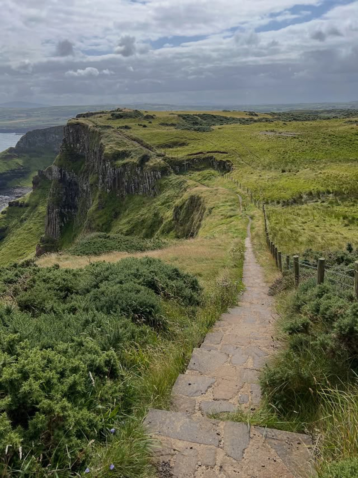 The clifftop Red Trail path above the Giant’s Causeway, looking down toward the coastline below