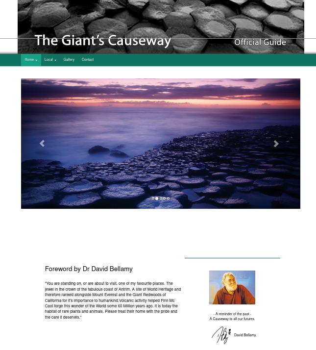 The 2014 redesign of the site, with a photo carousel hero image and a David Bellamy foreword section
